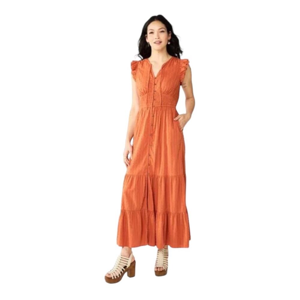 NWT Sonoma Terracotta‎ Swiss Dot Button Up Tiered Midi Boho Dress Women's Sz 3X